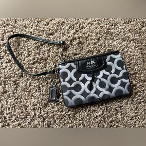 Coach Op Art Madison Wristlet Black Silver Signature Leather Trim Wallet